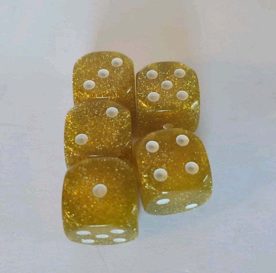 Yahtzee Deluxe Edition 1997 Gold Sparkle Replacement Dice Complete Set Of 5