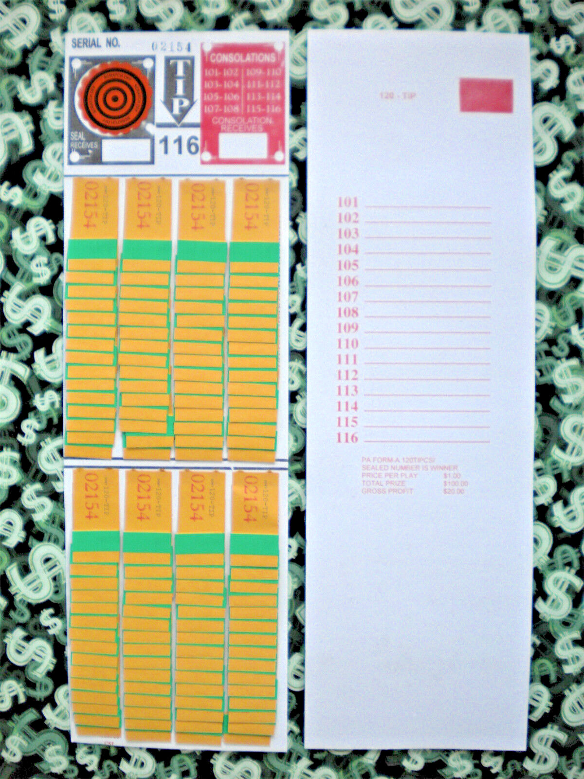 ( 1 Each ) 120 REGULAR “NOT Sure” TIP BOARDS {101-116} Pull Tab Jar Tickets