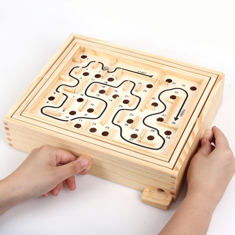 Wooden Marble Maze Labyrinth Tilt Balance Dexterity Puzzle Game Board Brain Game