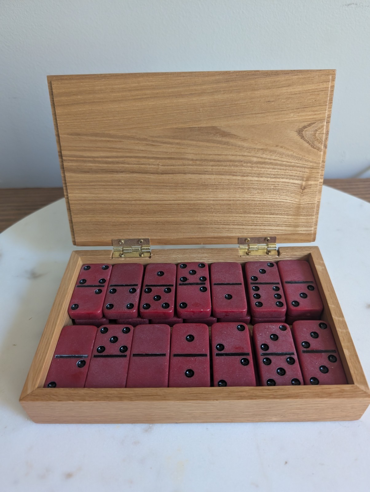 Dominoes Set 28 Tiles in Handmade Wood Storage Box Scorpion Inlay Lid