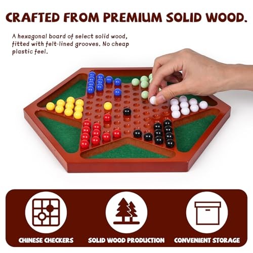 Wooden Chinese Checkers Board Game Set, 13.5 Inch Classic Strategy Game with