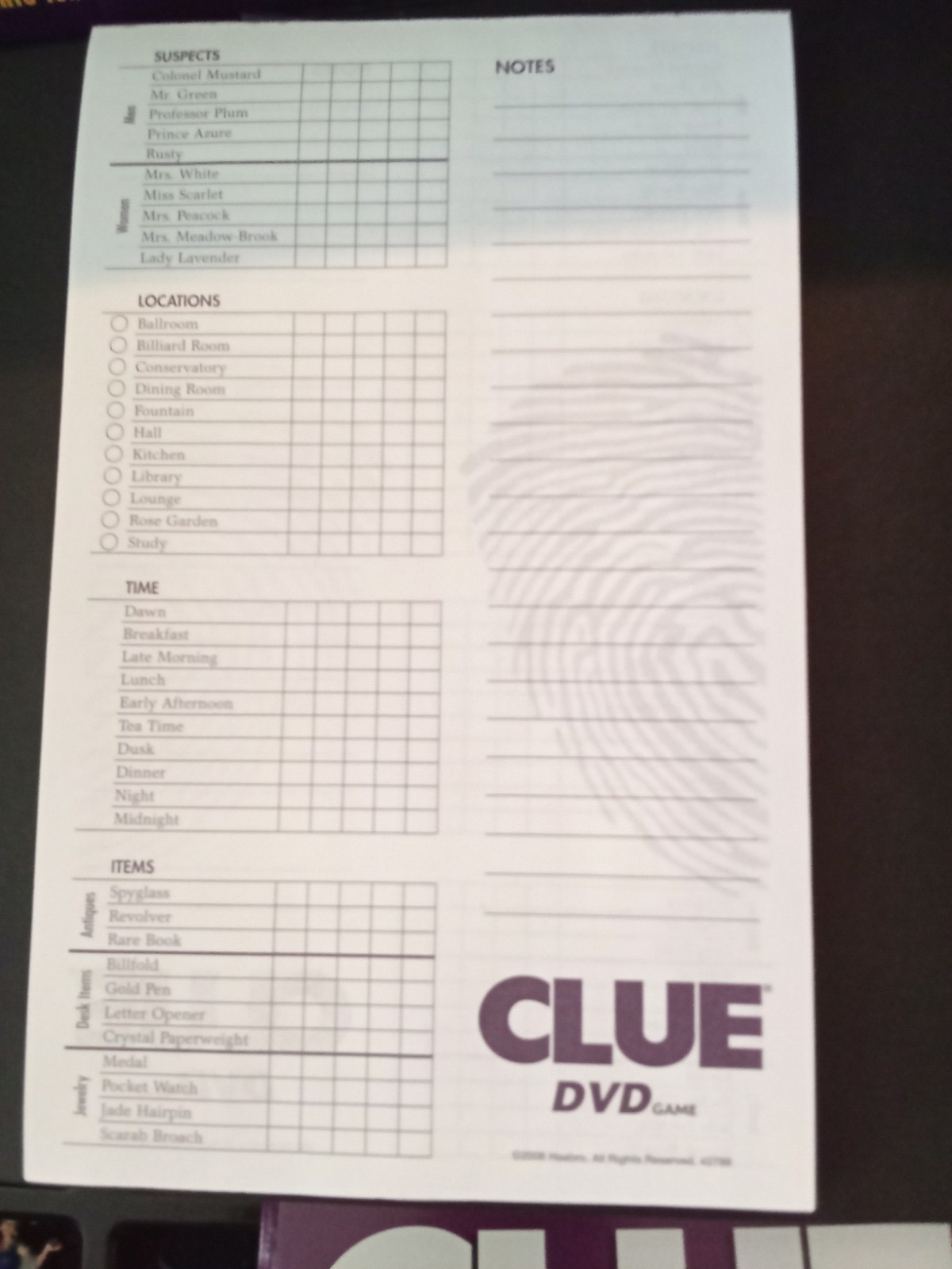 Clue DVD Parker Brothers 2006 Classic Detective Board Game Mystery. complete.