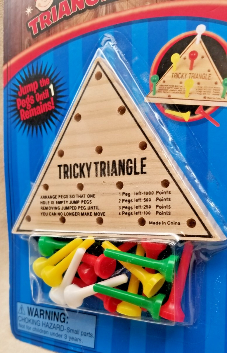 1 NEW WOODEN TRICKY TRIANGLE GAME BRAIN TEASER PEG CHALLENGE IQ TEST PARTY FAVOR