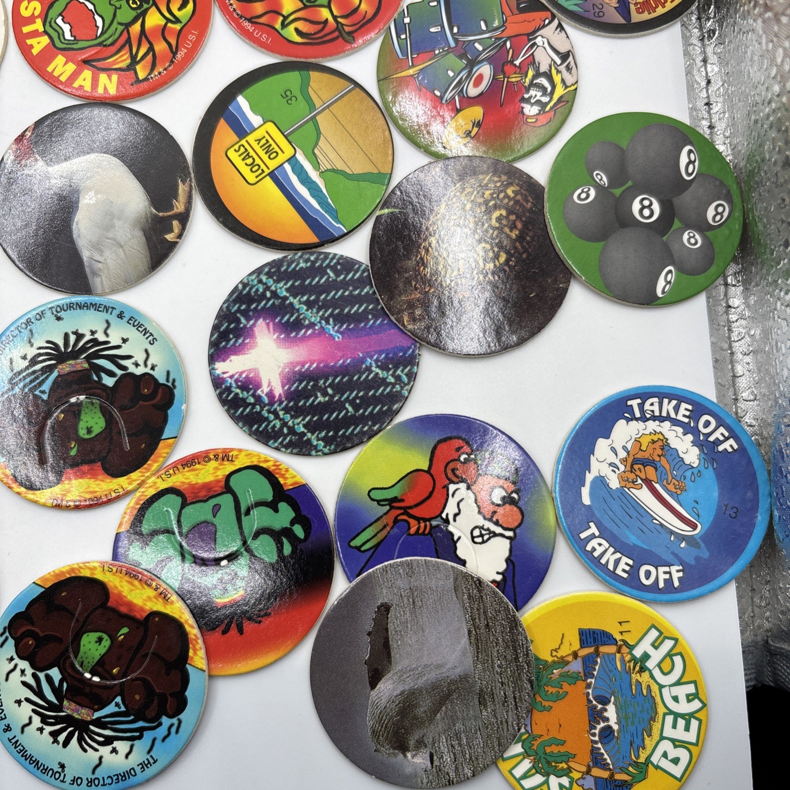 1994 Rohks Cap Game Power Kit 49 Caps 3 Slammers 1 Milk Cap Container – Pogs