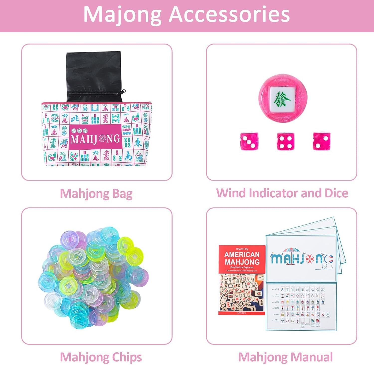 160 Pink Printed American Mahjong Game Set with Carrying Bag and Accessories,