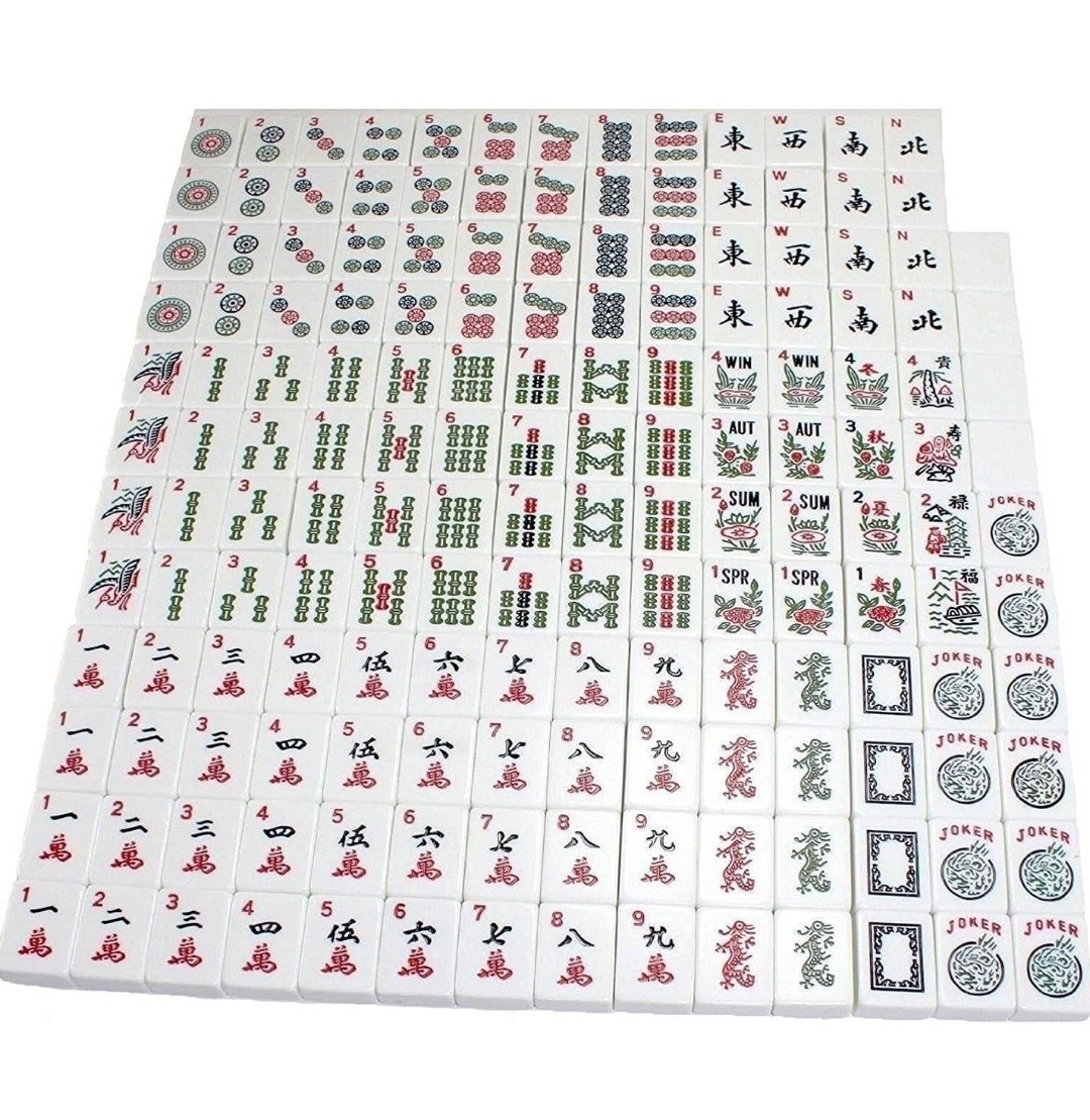 4 Pushers Complete American Mahjong Set in Wooden Case, 166 Tiles(Mah Jong mah J
