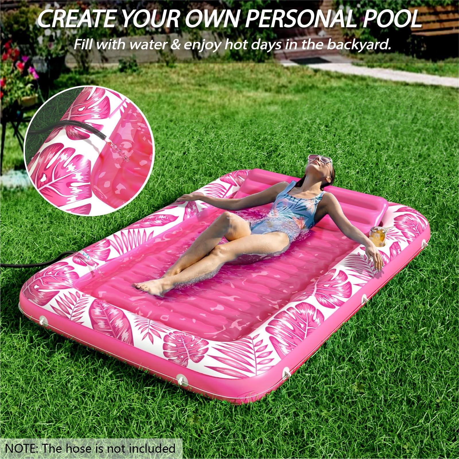 Inflatable Pool Lounger Float 4 in 1 Sun Tan Tub Sunbathing Raft Jasonwell Led