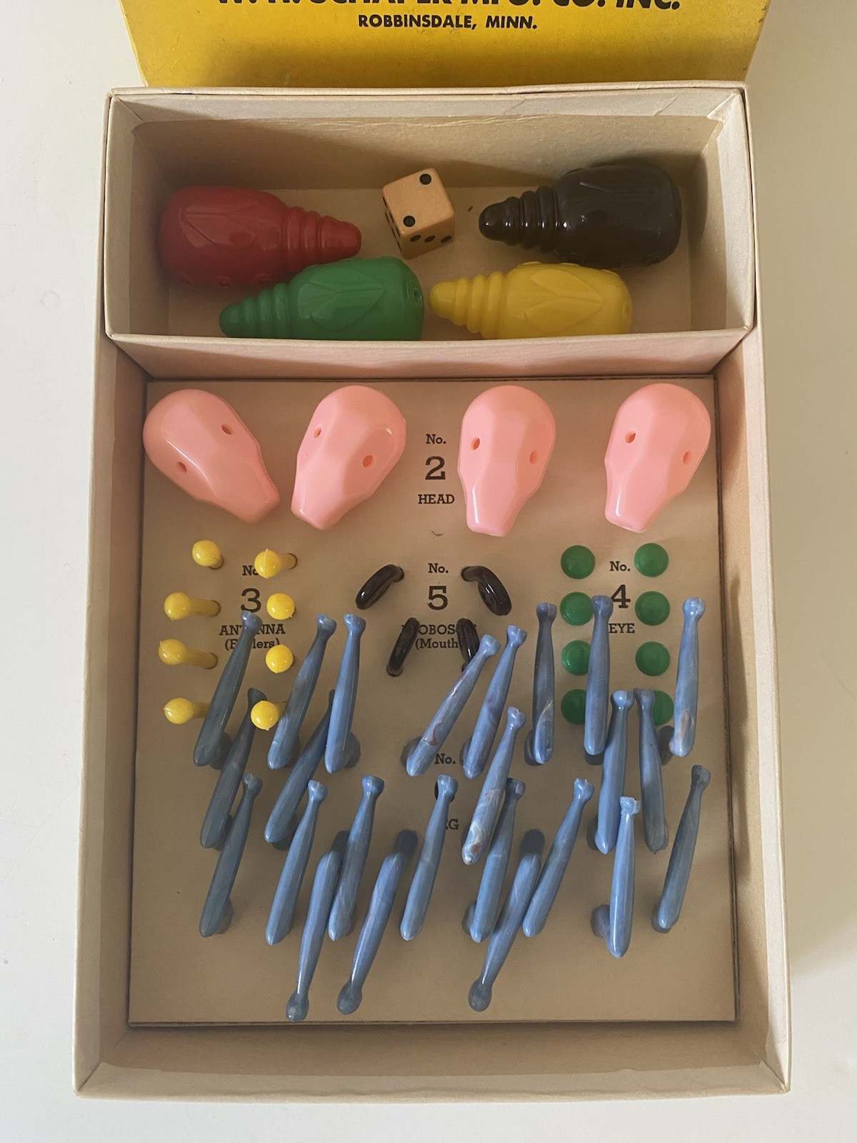 Vintage 1949 The GAME OF COOTIE Original Pieces Box Schaper 100% Complete