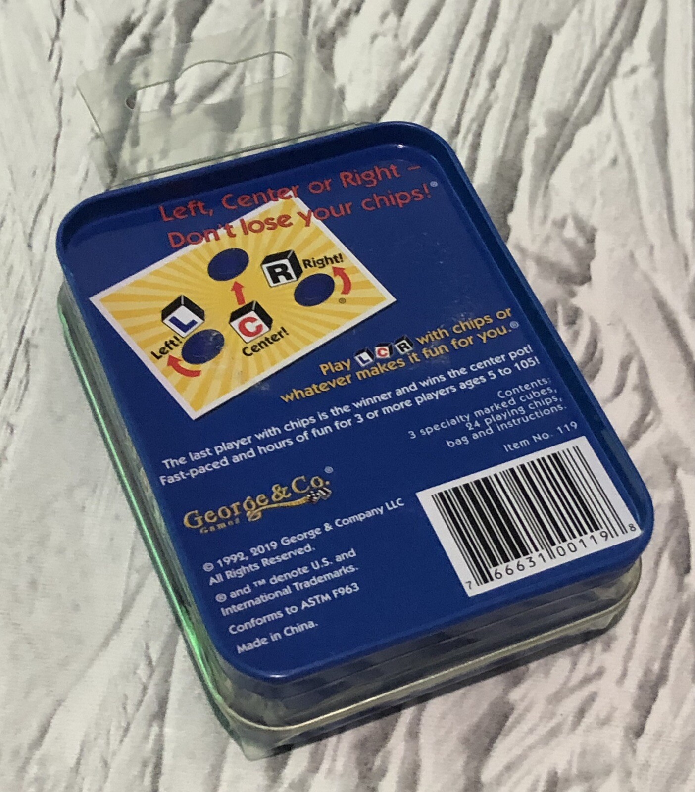 The Original LCR Left Center Right Dice Game Blue Tin George & Co NEW Sealed