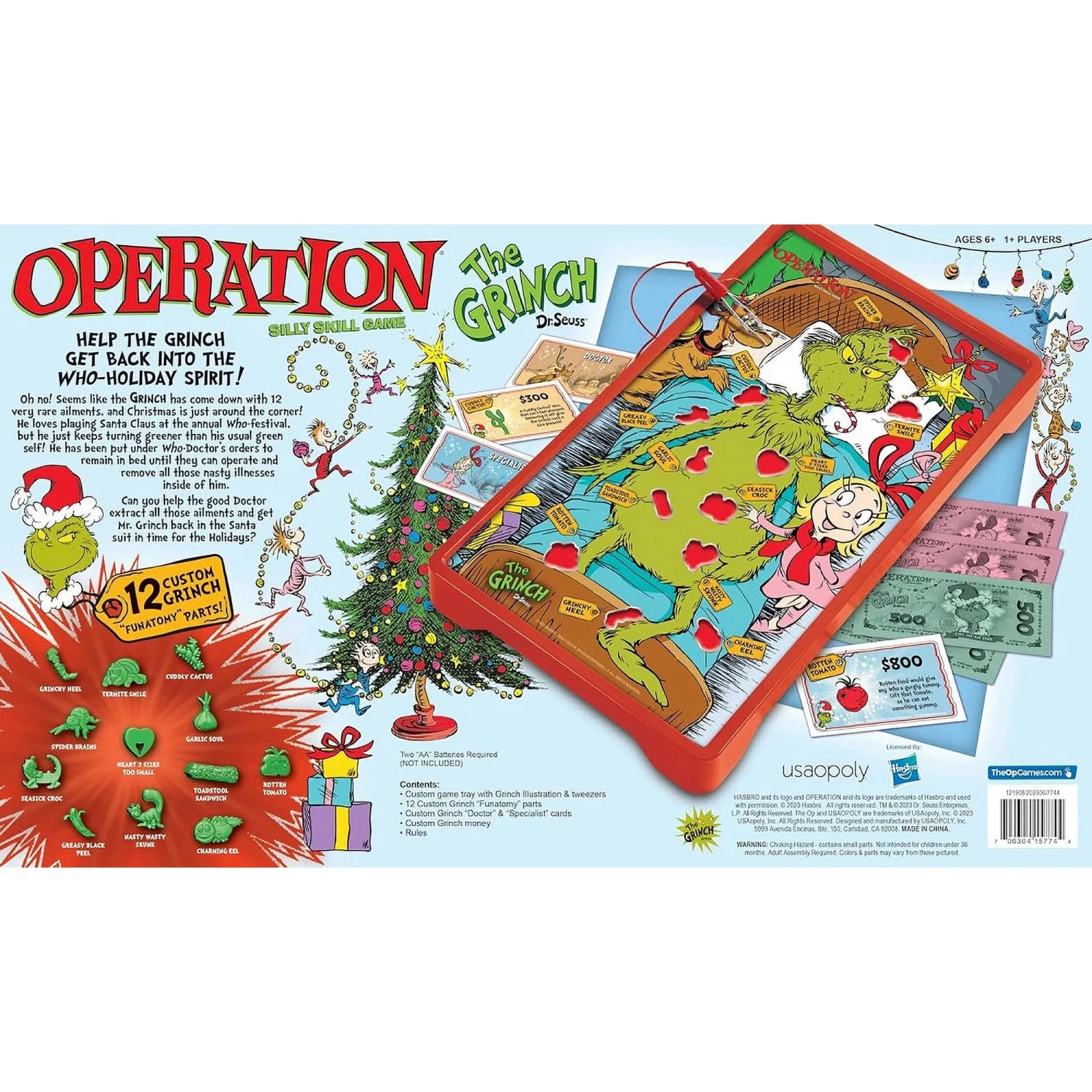 Operation Dr. Seuss Grinch Board Game Holiday Family Fun by USAopoly