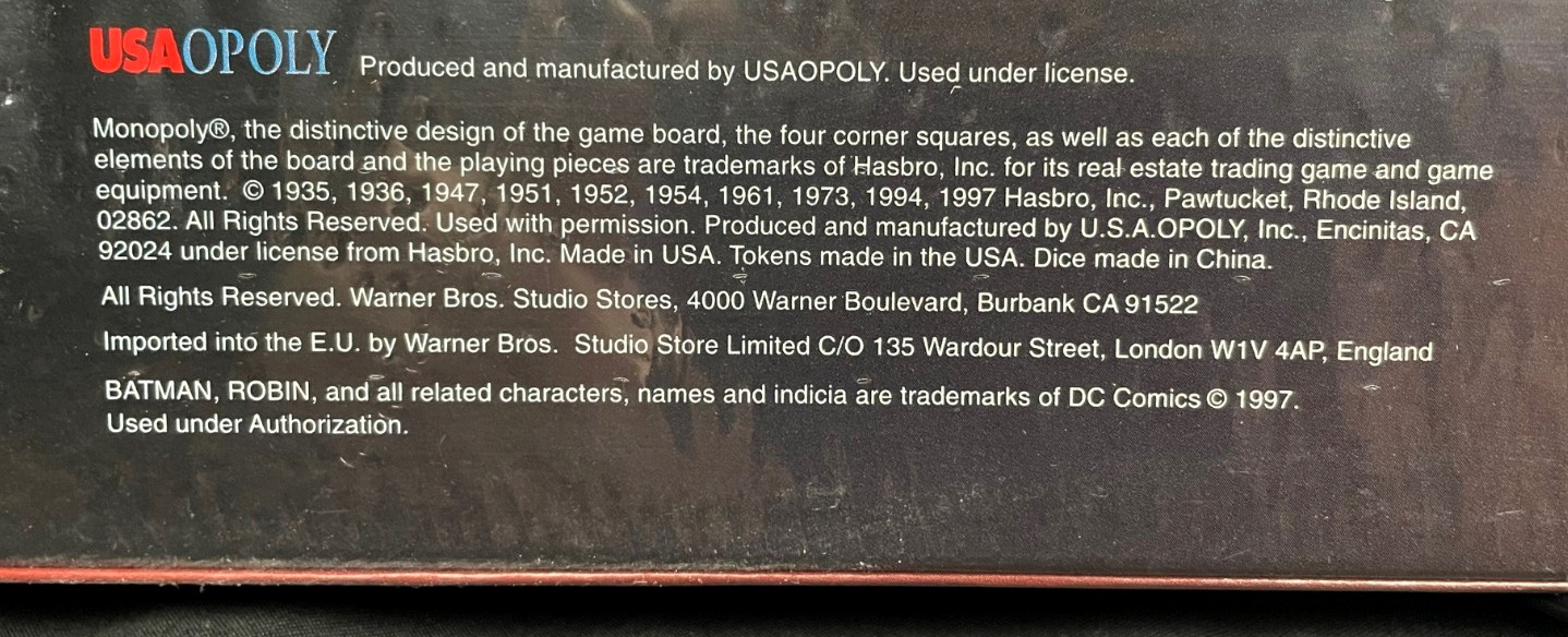 Batman & Robin Monopoly Collector’s Edition (1997) – Factory Sealed – DC Comics