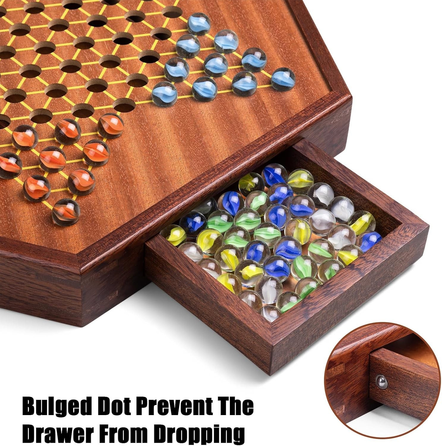 Large 17″ Chinese Checkers Board Game for 2-6 Player Wooden Game Board, 16Mm 60+