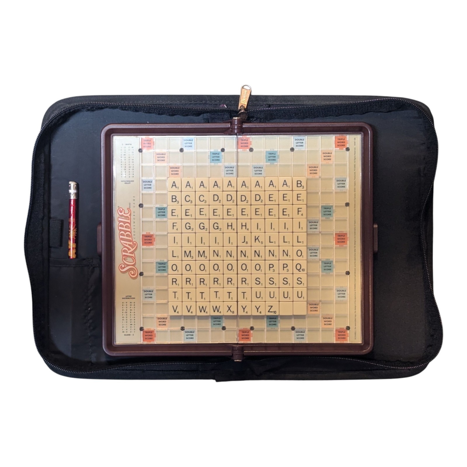 Scrabble Deluxe Travel Edition Board Game Hasbro Zipper CarryCase 100% Complete