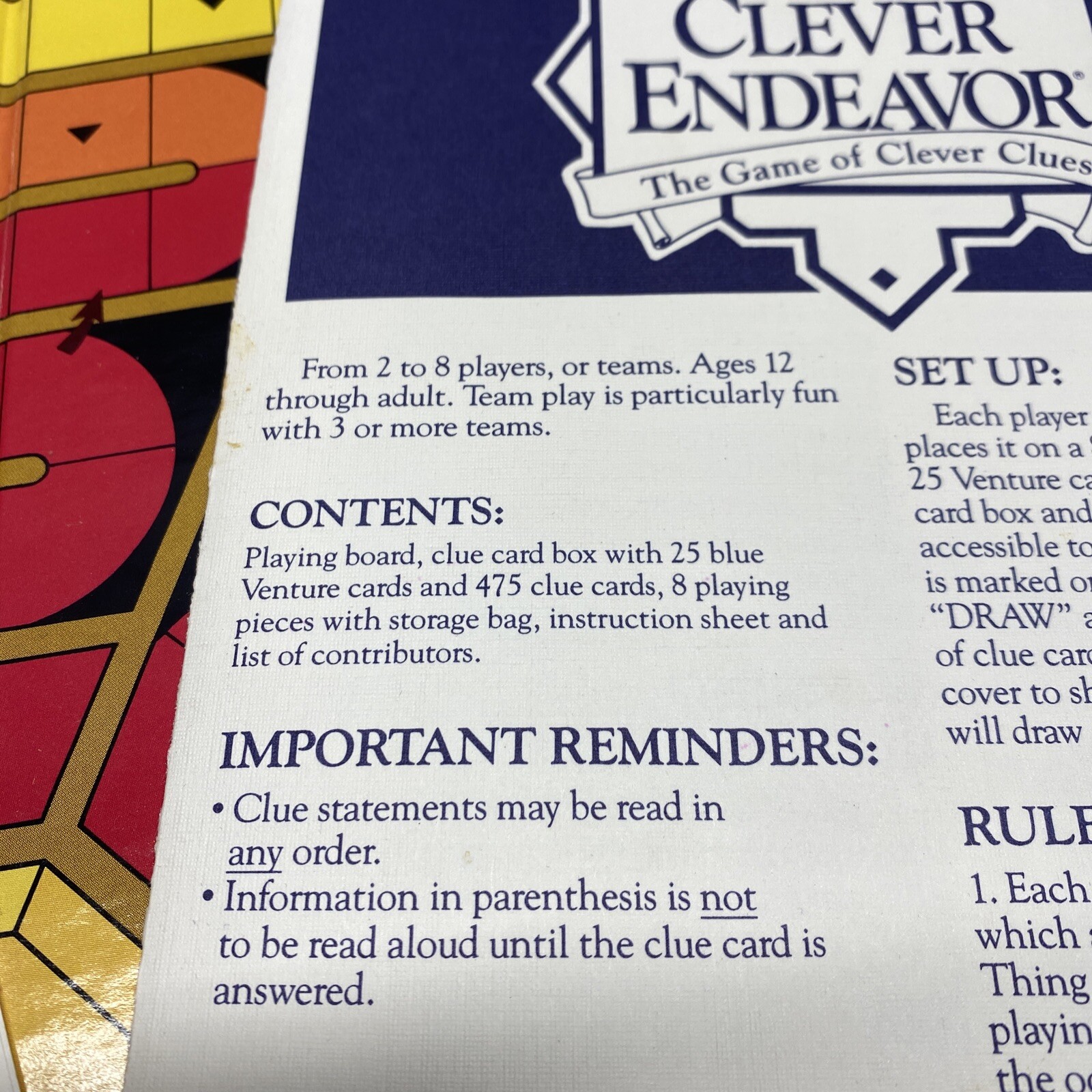 Clever Endeavor The Game of Clever Clues Master Game Deluxe Edition 1989. #908.