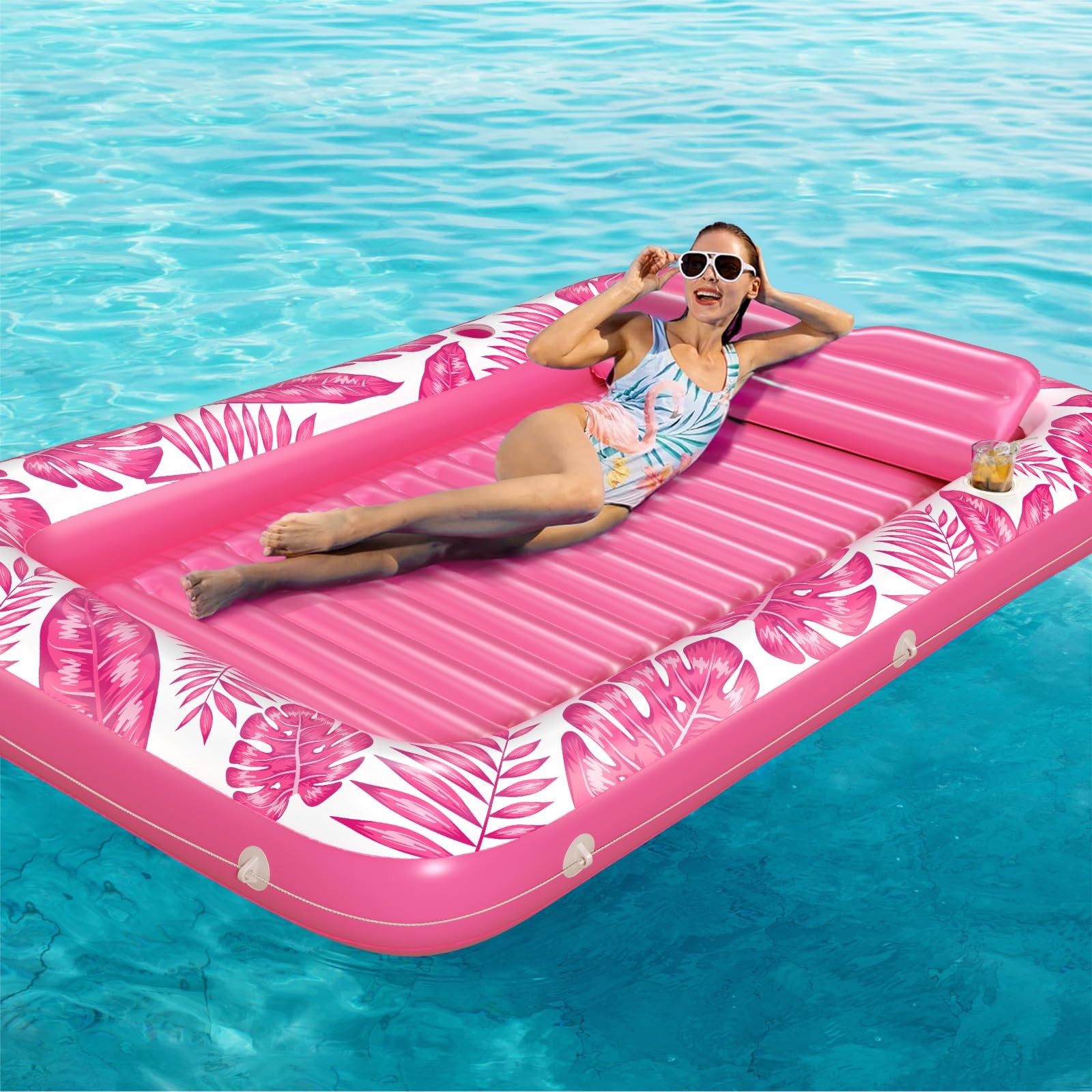 Inflatable Pool Lounger Float 4 in 1 Sun Tan Tub Sunbathing Raft Jasonwell Led