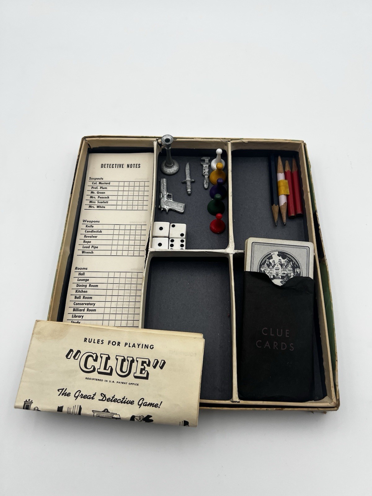 Vintage 1949 Parker Brothers CLUE Detective Game Metal Pieces Incomplete
