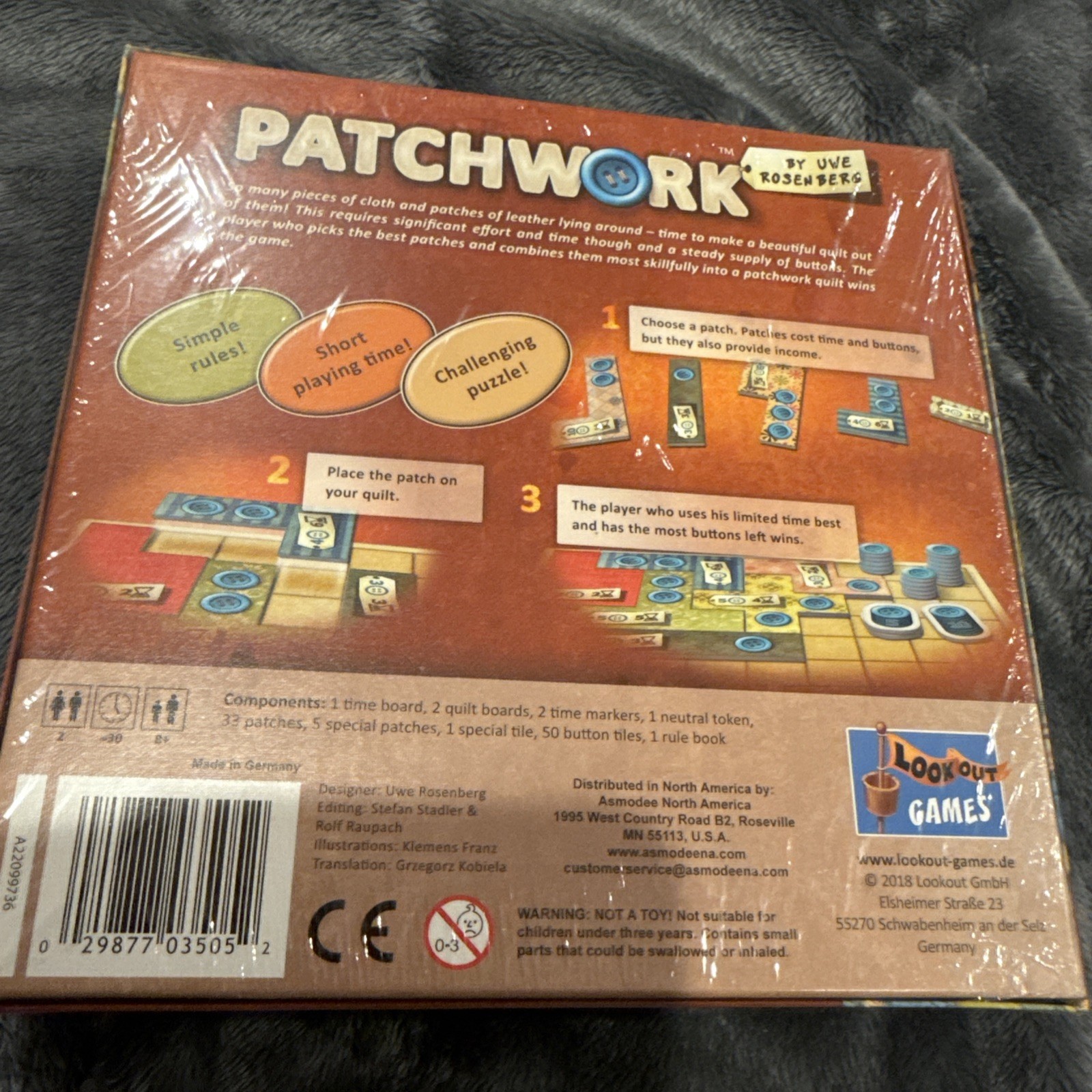 Patchwork Board Game by Uwe Rosenberg Lookout Games 2018 – NEW Sealed