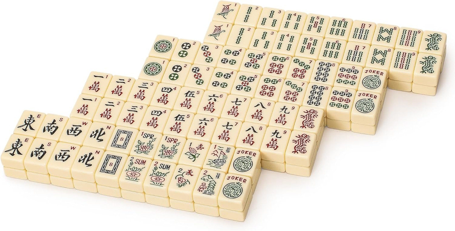 American Mahjong Tiles, “Ivory Stripes” – 166 Melamine Pieces with Chinese Chara
