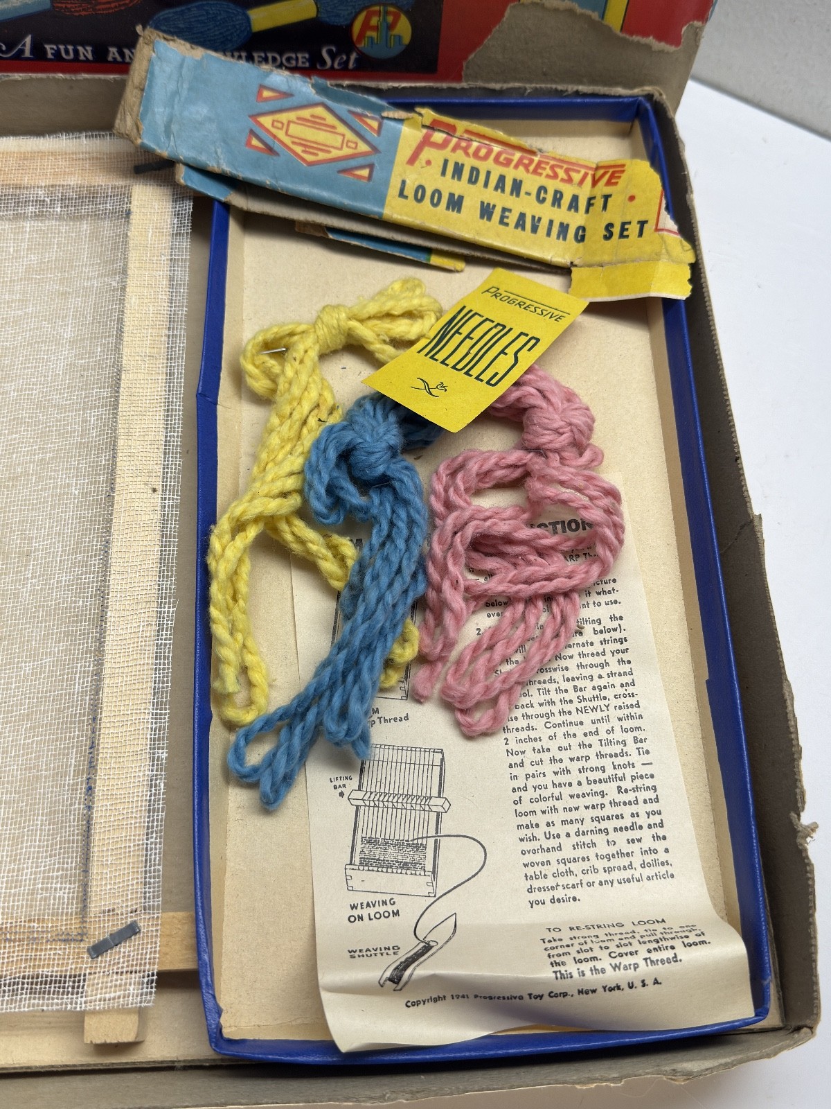 Vintage 1941 Indian-Craft Loom Weaving Set Progressive Toy #1006 USA RARE PARTS