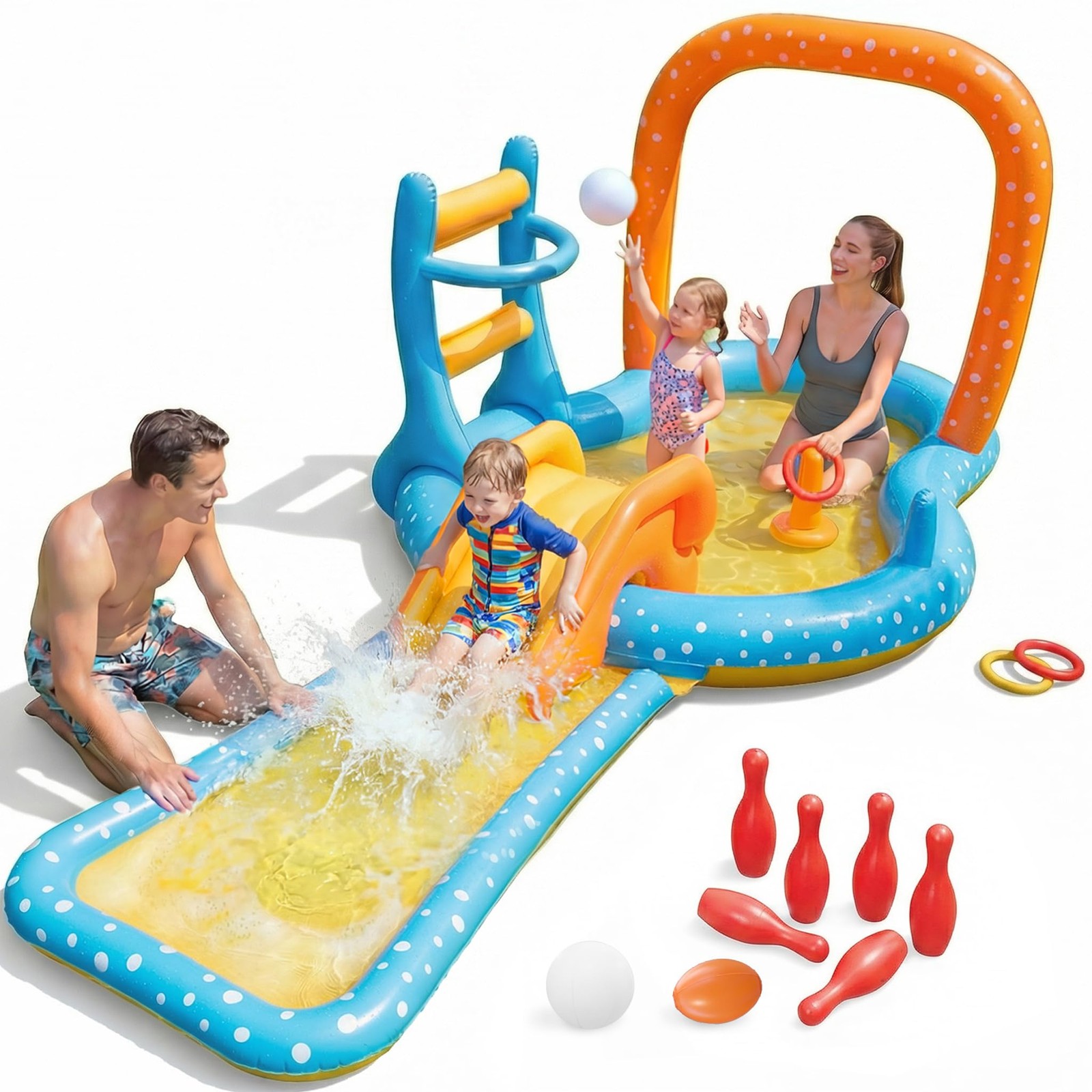 Inflatable Kiddie Pool Dual Slides Water Splash Play Center Backyard Toy Kids