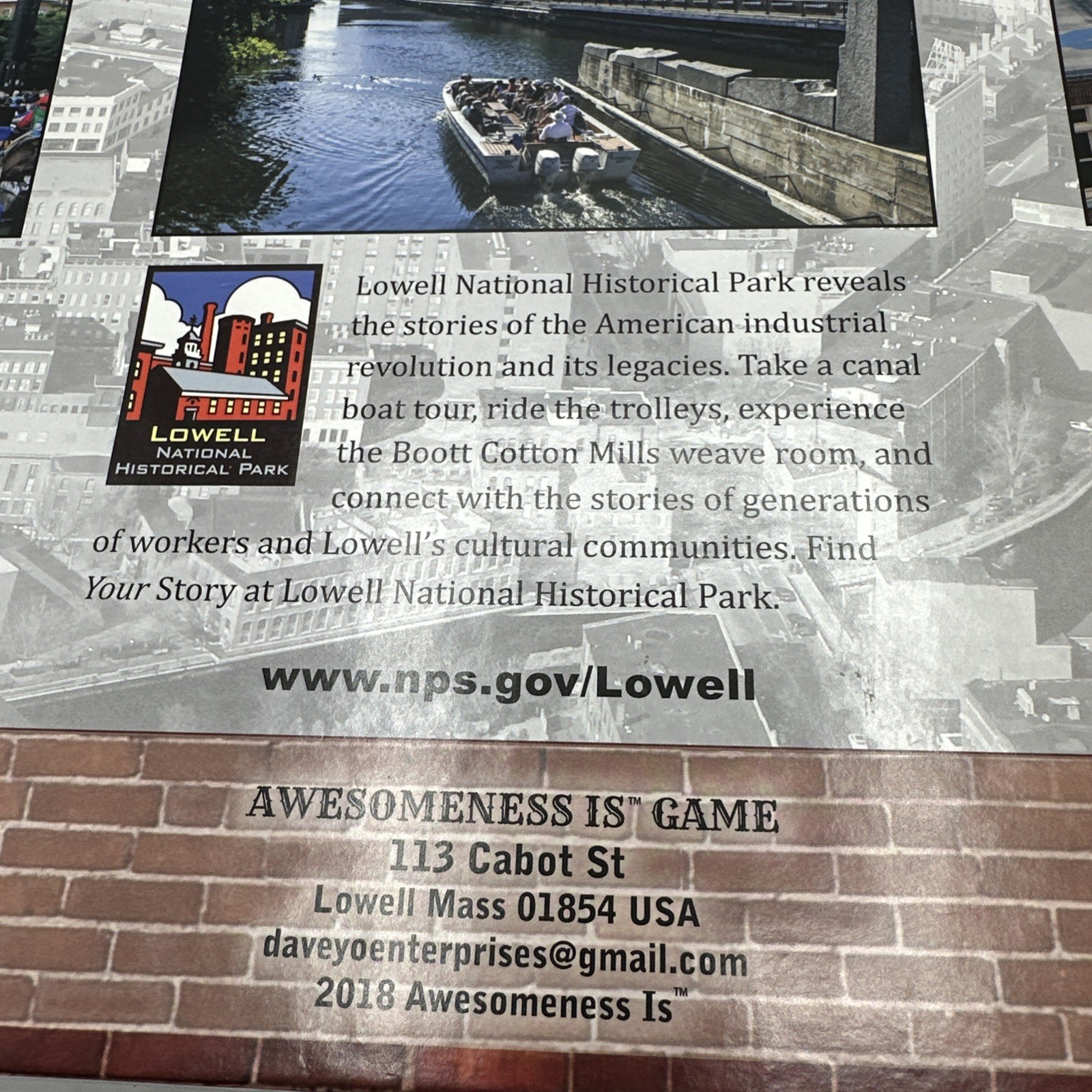 Awesomeness is Lowell Massachusetts Commemorative Board Game 2018