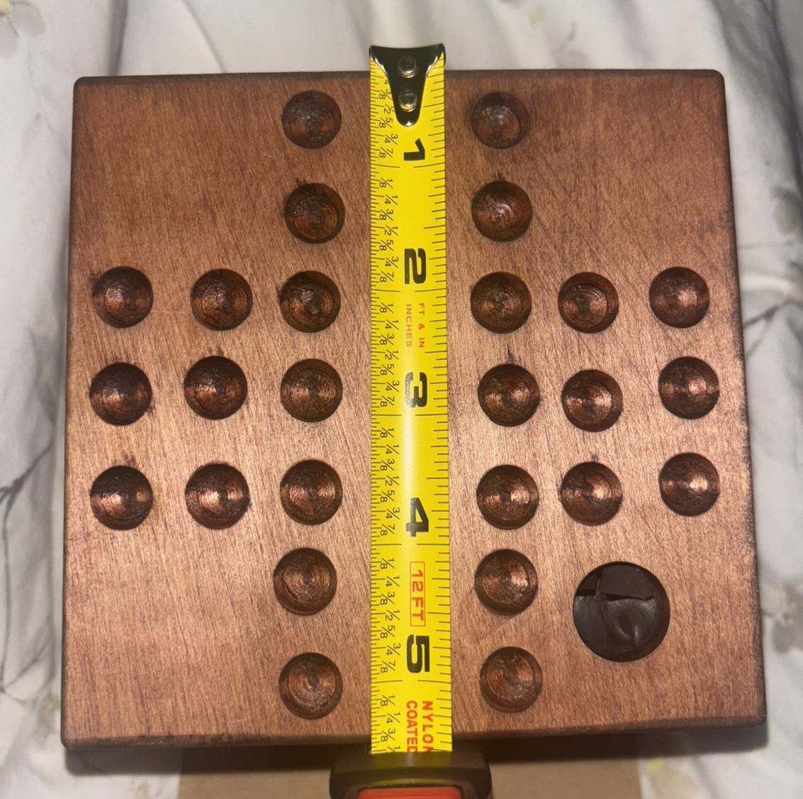 Vintage Handmade Marble Solitaire Game Solid Wood Board White Glass Marbles