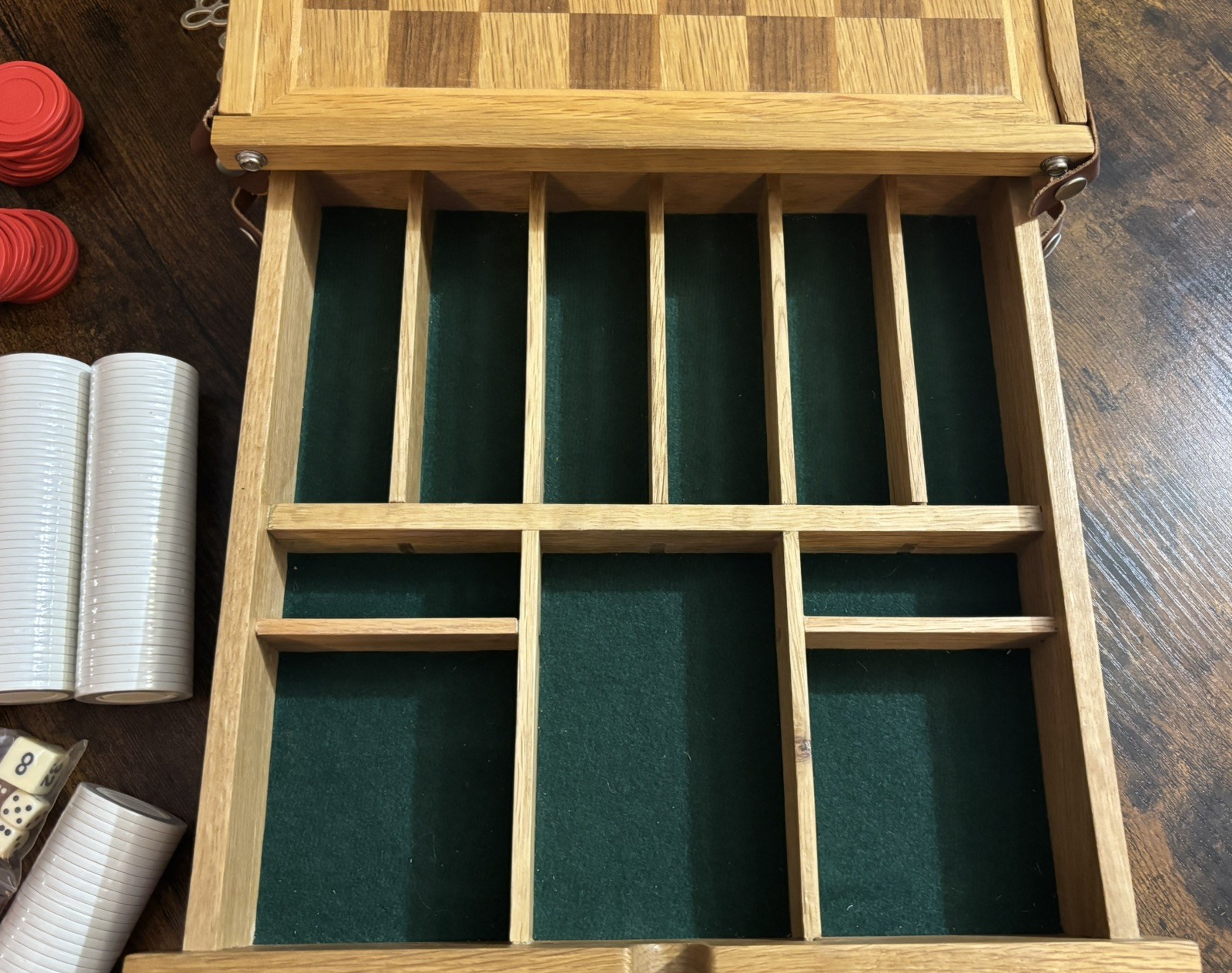 5 in 1 Game Board Set – Checkers, Backgammon, Dice, Poker Chips, & Playing Cards