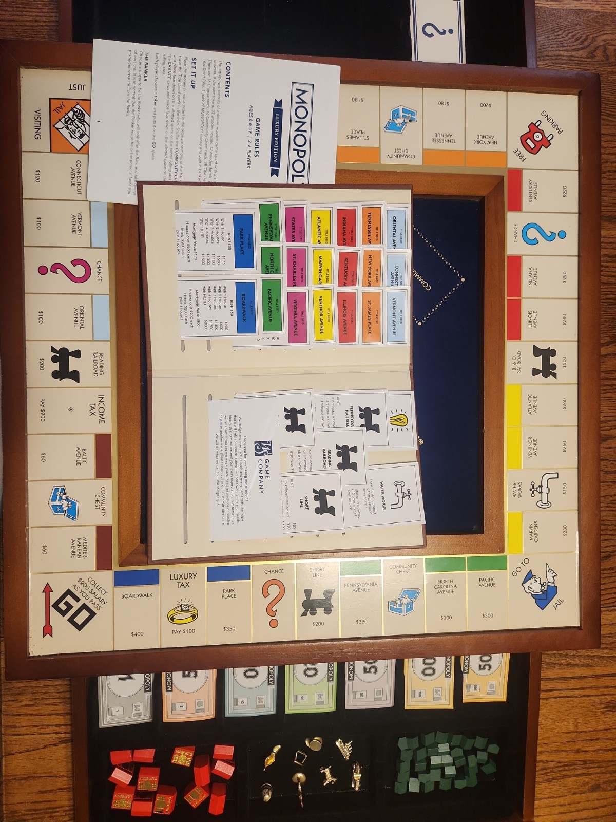 LN VIN Monopoly Luxury Edition Blue Board Game Collectible 2 Tone Wood-Complete