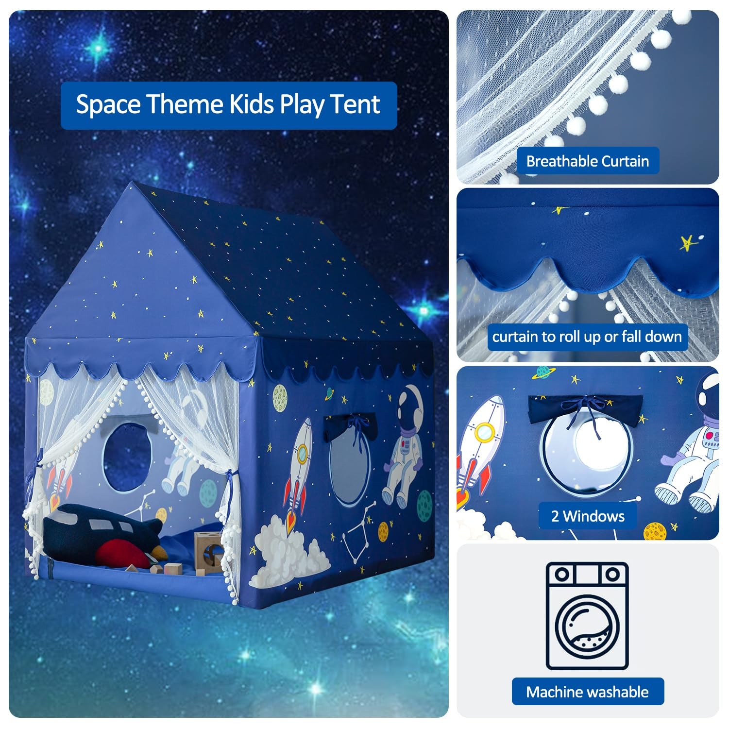 Kids Play Tent Large Castle Playhouse Indoor Spaceship Blue SPT-1 Boys Toddler
