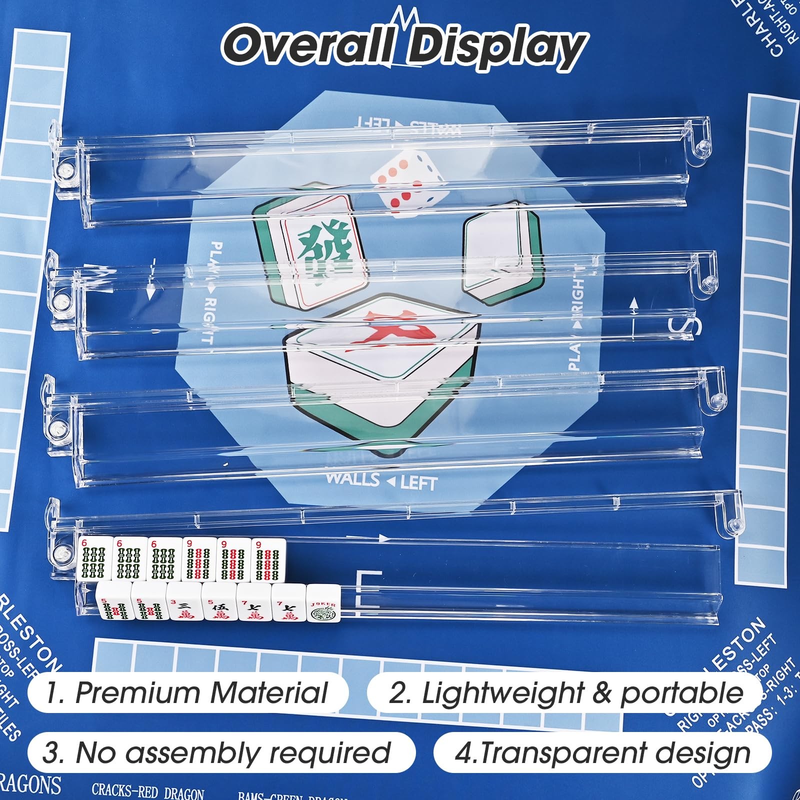 Goldge Mahjong Racks with 19.69 inches (L) x 4.92 (W), Transparent