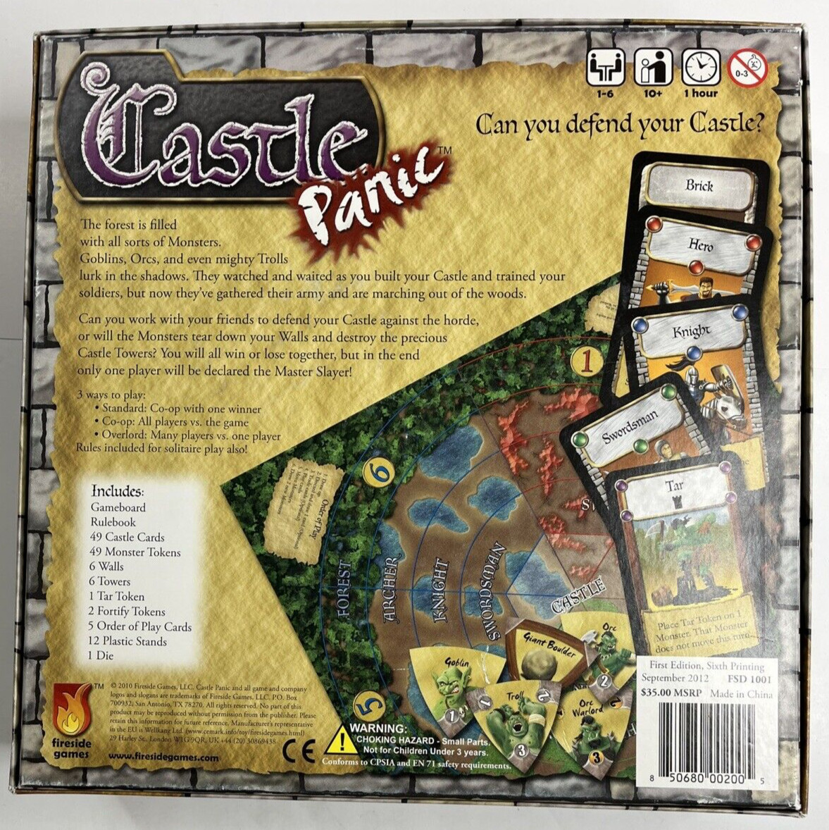 Castle Panic Board Game Fireside Games 2012, 1st Ed, Sixth Printing Complete
