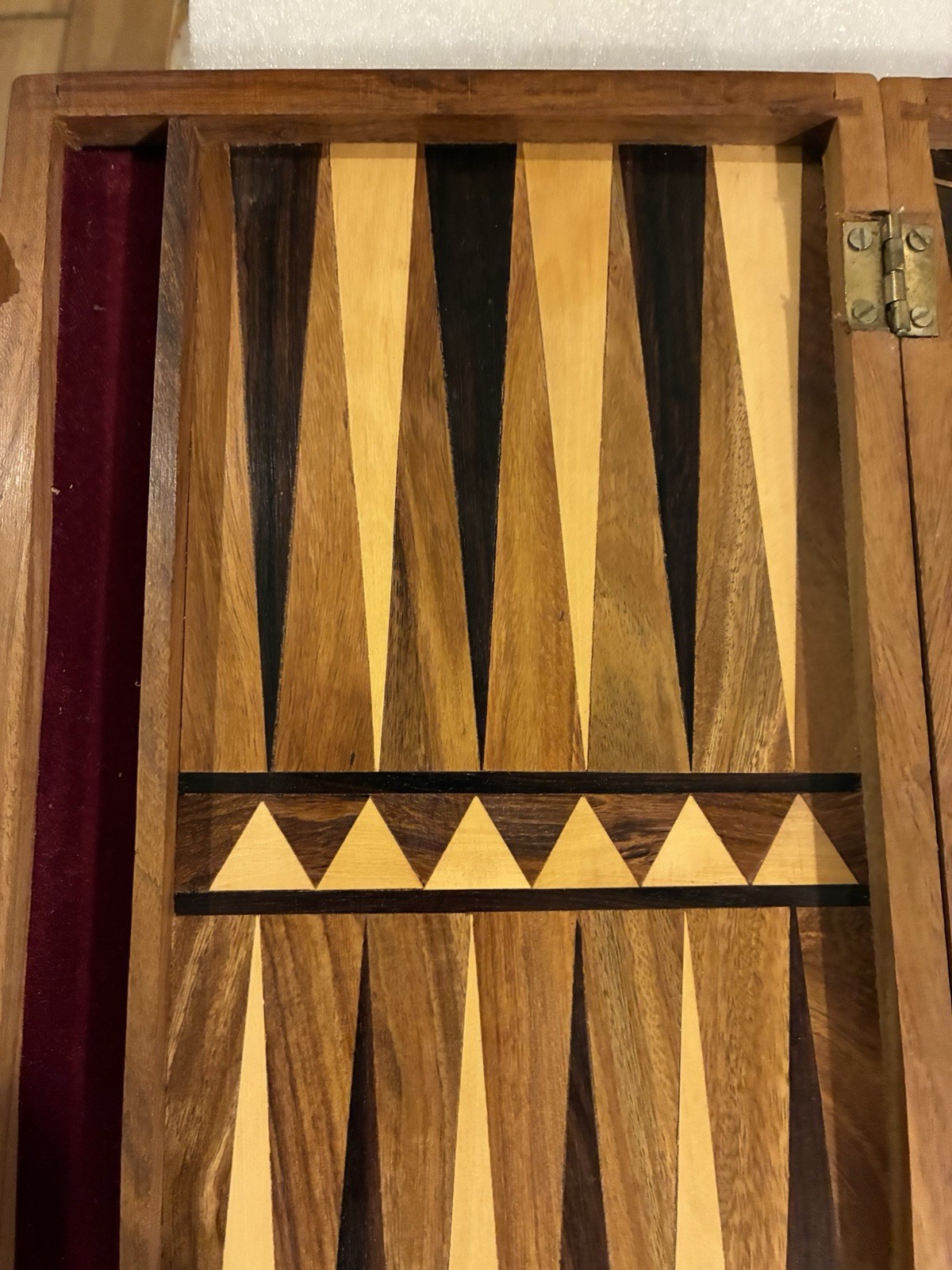 Wooden Inlaid Backgammon Set Travel Size, 12” X 7” Case