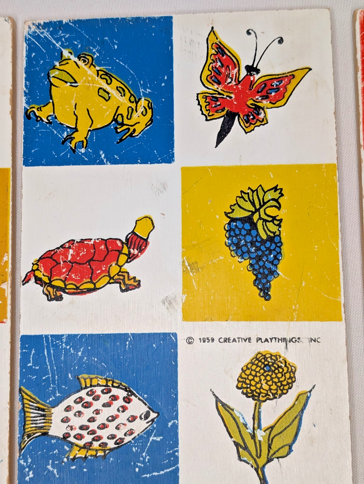 Vintage CREATIVE PLAYTHING 1959 Wood Lotto Picture Game panels Only x6 VG cond