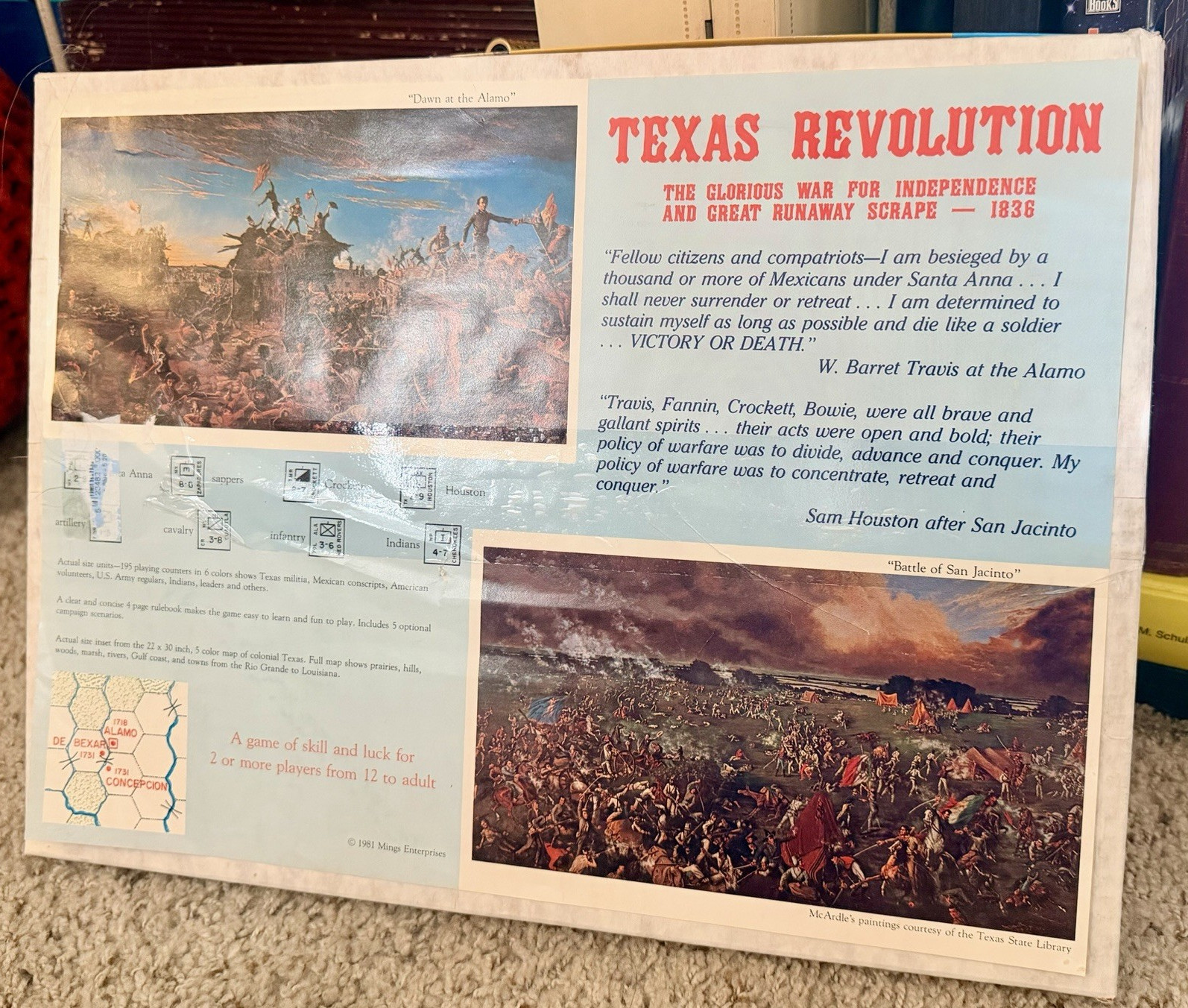 Ming Enterprises Texas Revolution Board Game 1981 Vintage 2+ Players