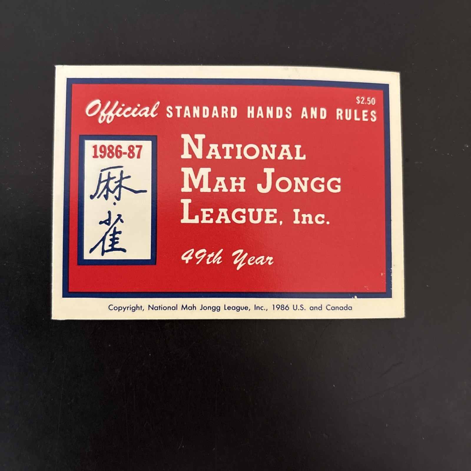 1986-87 National Mah Jongg League official card