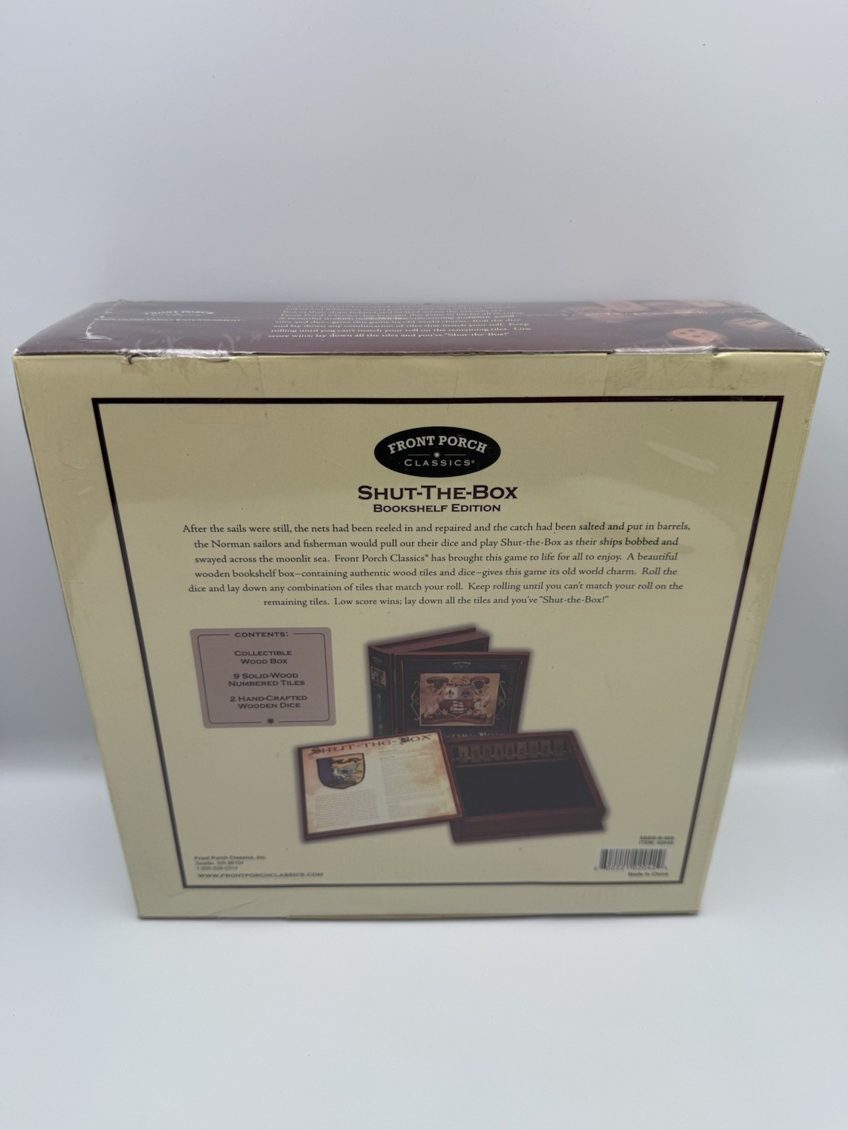 Front Porch Classics Shut-the-Box Dice Game, Bookshelf Wood Box Edition, 8+
