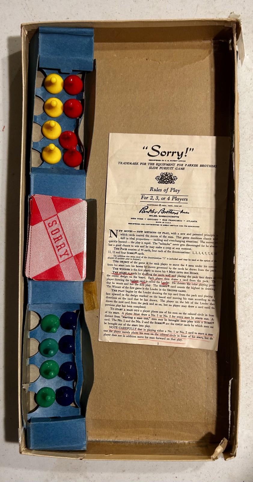 Vintage Sorry! by Parker Brothers – Late 50s to Early 60s – Complete Set