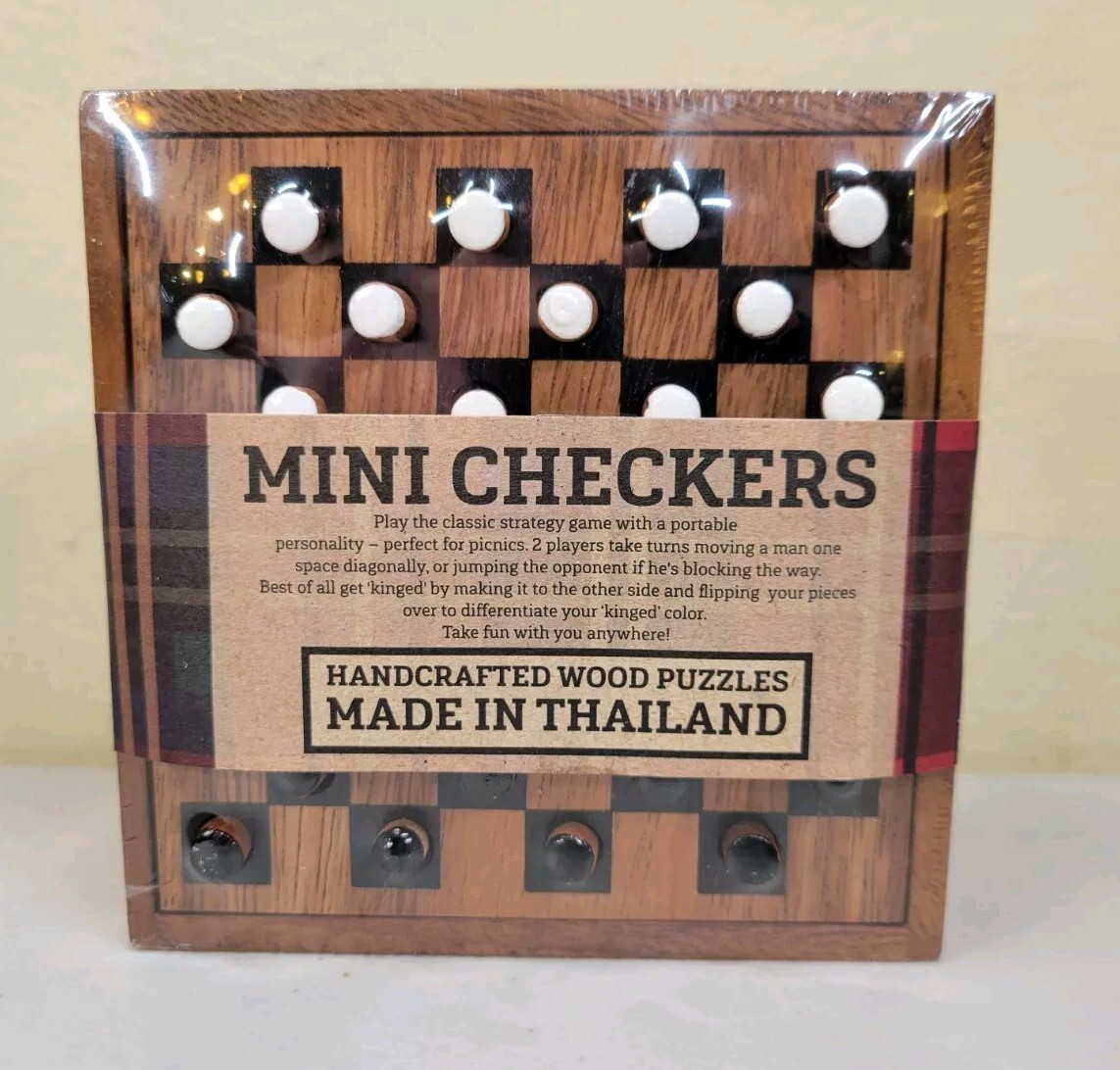 New Siam Mandalay Wooden Checker Game Mini Travel Board Hand Crafted In Thailand