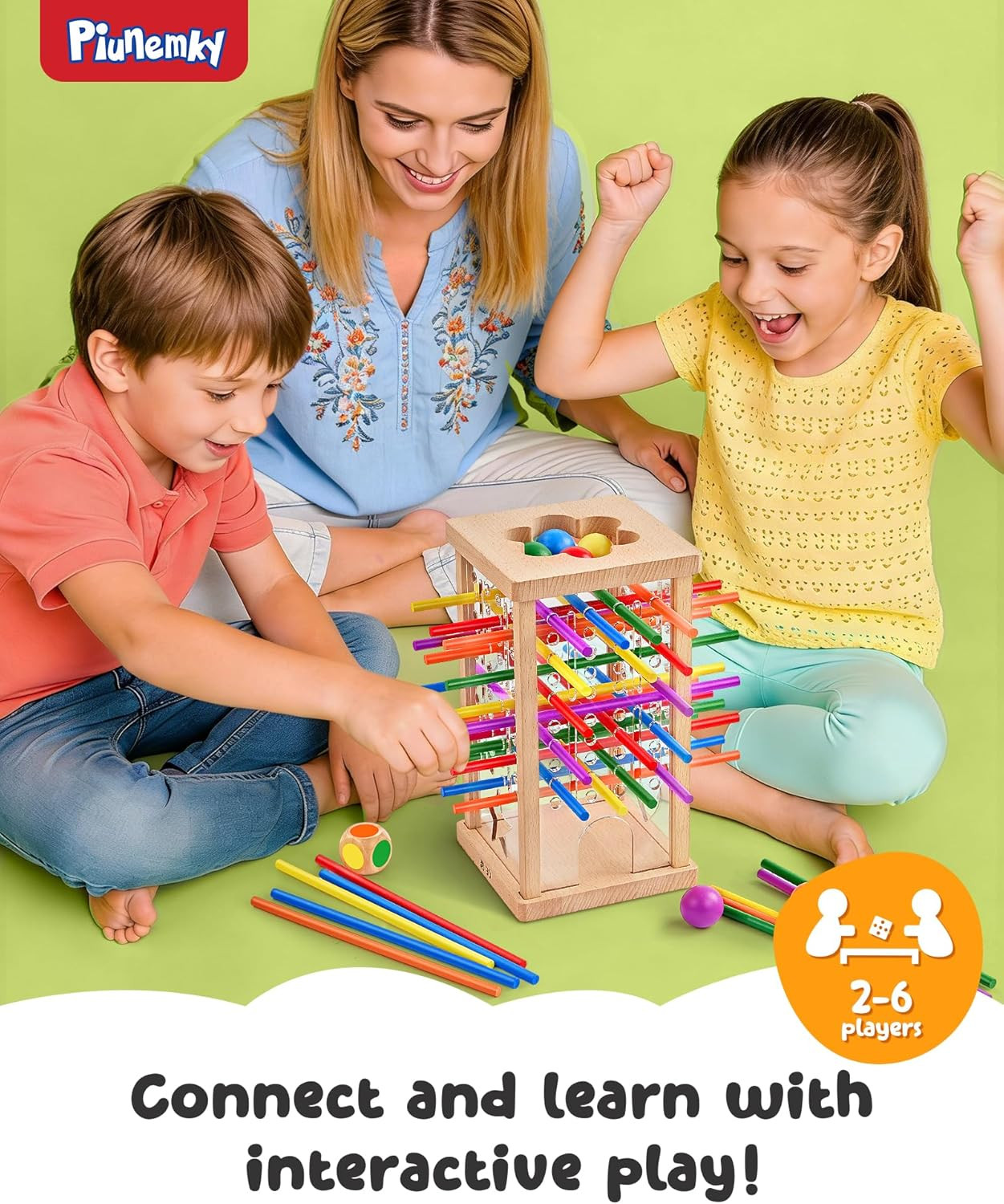Montessori Wooden Board Game with 42 Colorful Sticks for Kids Ages 3-6