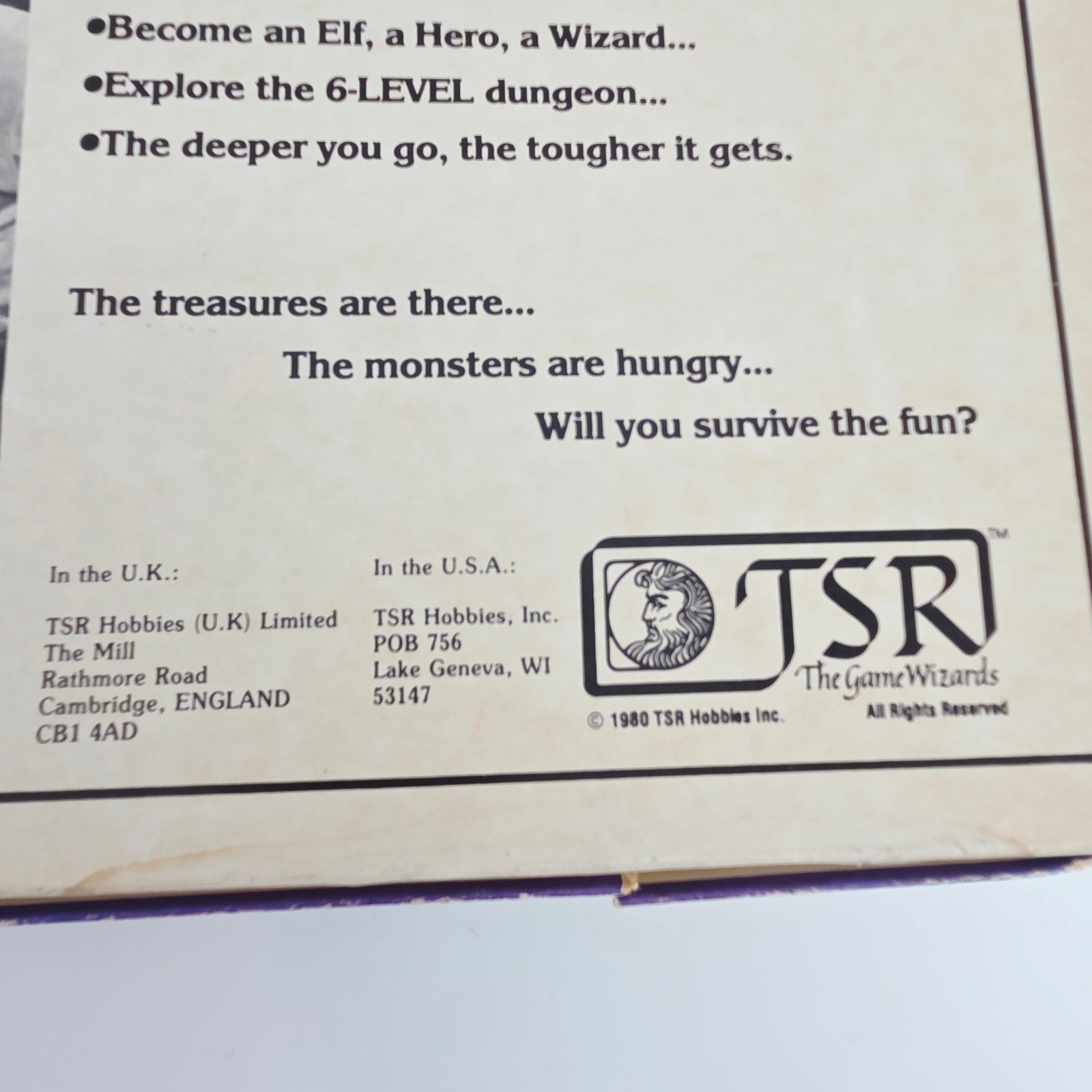 Dungeon! Vintage 1981 TSR Fantasy Boardgame Dungeons & Dragons Era Incomplete