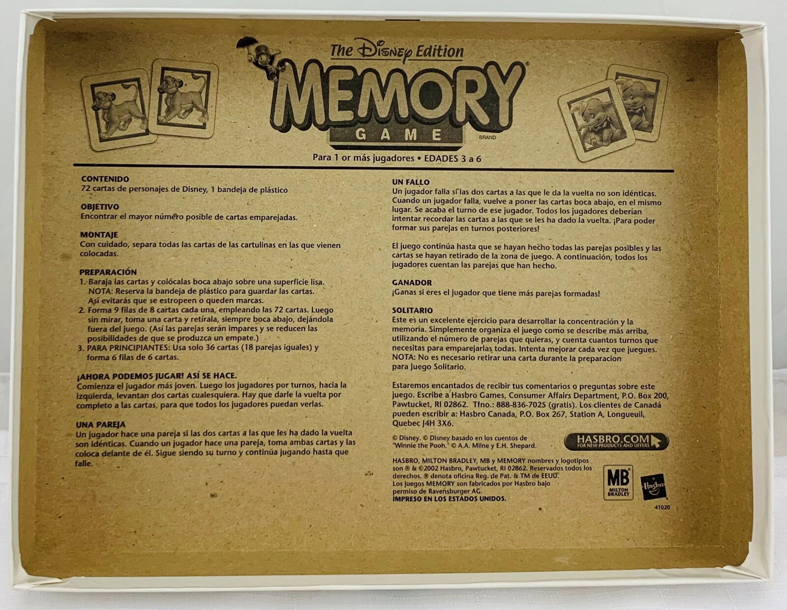 2002 Disney Memory Game by Milton Bradley Complete in Good Condition FREE SHIP