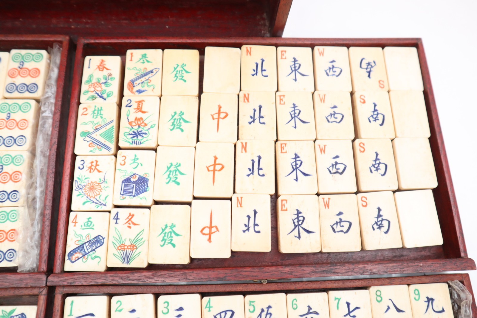 ATQ MAH JONGG SET BONE BAMBOO RARE HAND Carved mahjong THICK TILES Wood Case_)