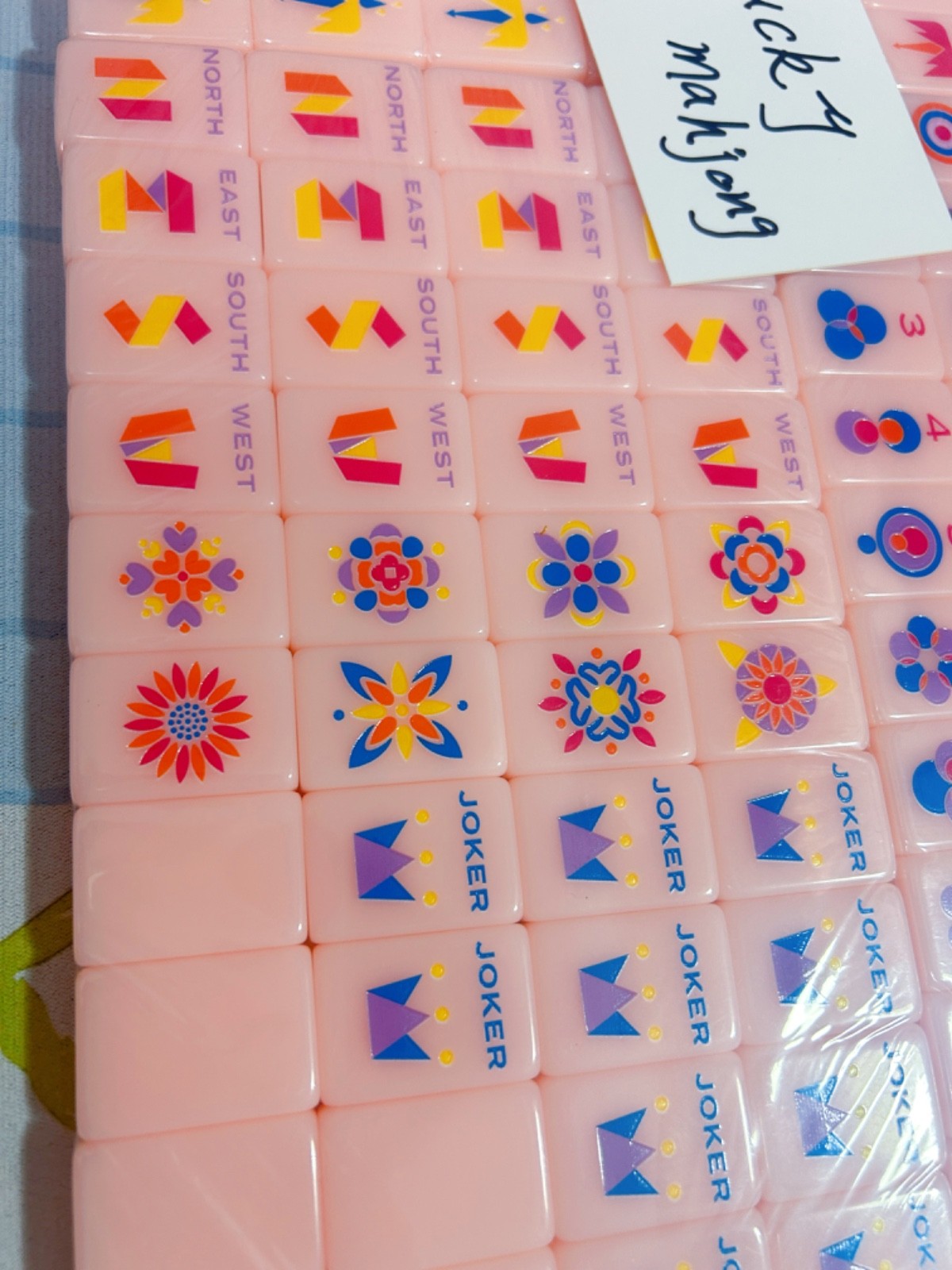 American Mahjong Game Set, 160 Pink geometric Mah Jong Tiles+ Free storage bag
