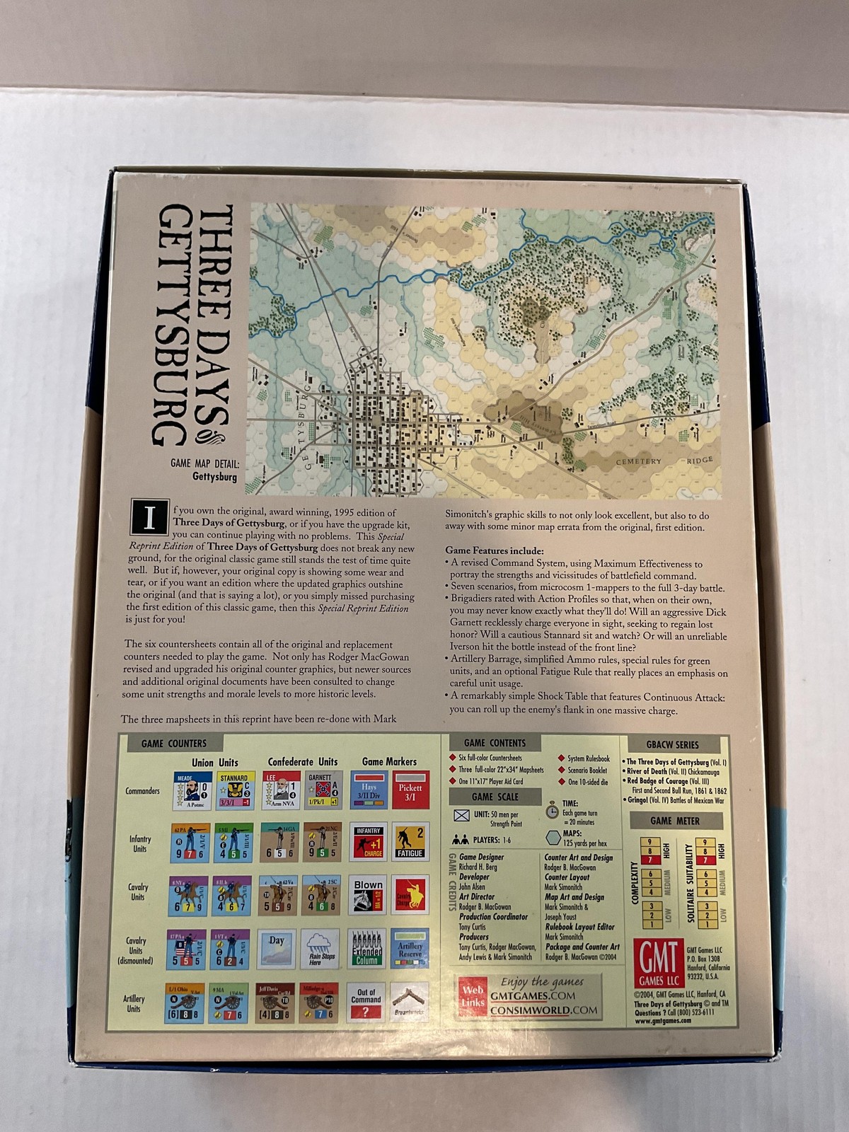 GMT Games Three Days Of Gettysburg Board Game 2004 Reprint Edition New Open Box