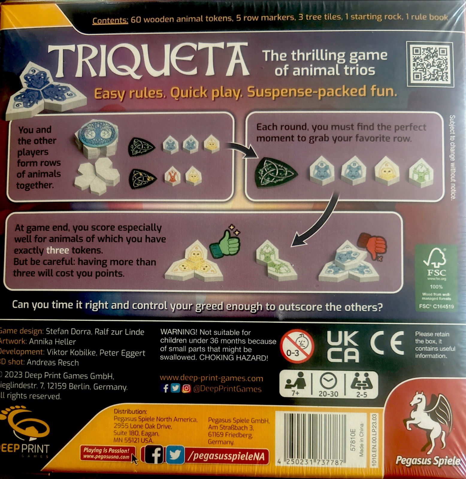 New! Triqueta – Thrilling Board Game Of Animal Trios Quick Play – Free Shipping