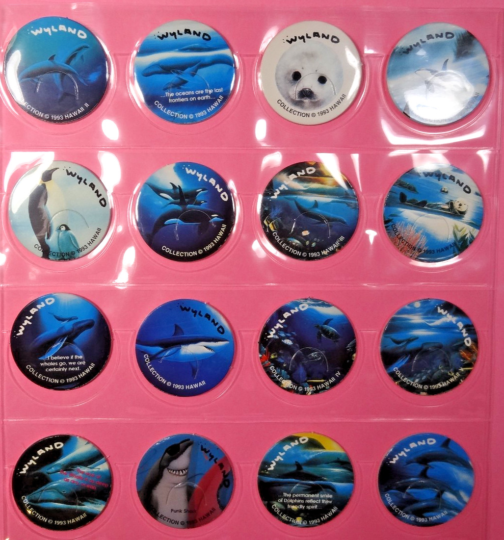 Pogs * ROBERT WYLAND COLLECTION * Whales * Dolphins * Penguins * Hawaii * 1993