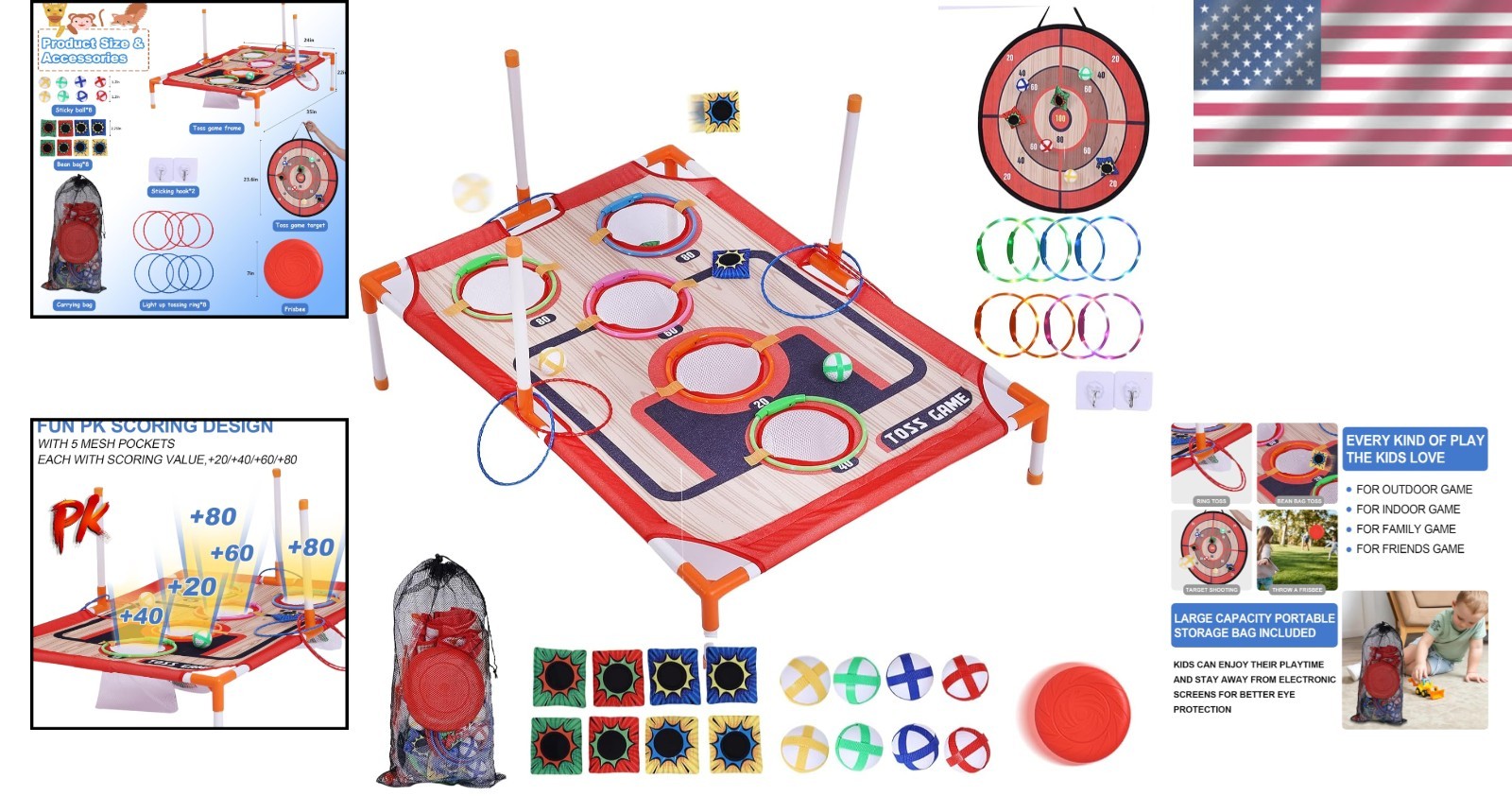5-in-1 Carnival Game Set: Outdoor & Indoor Fun for Kids and Adults, Orange