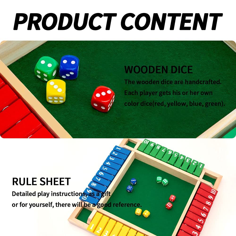 Nicecho Shut The Box Dice Game,2-4 Player Family Wooden Board Table Math Game…