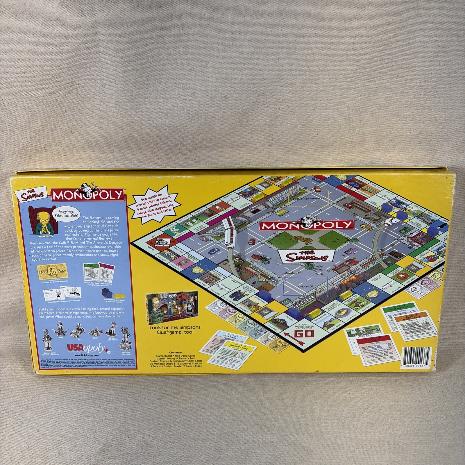 The Simpsons Monopoly Board Game Welcome to Springfield 2001 Hasbro Complete