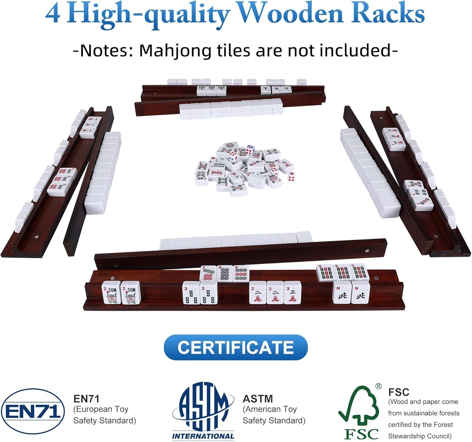Portable 4-Piece Vintage Mahjong Rack Set with Magnetic Pushers for Easy Play